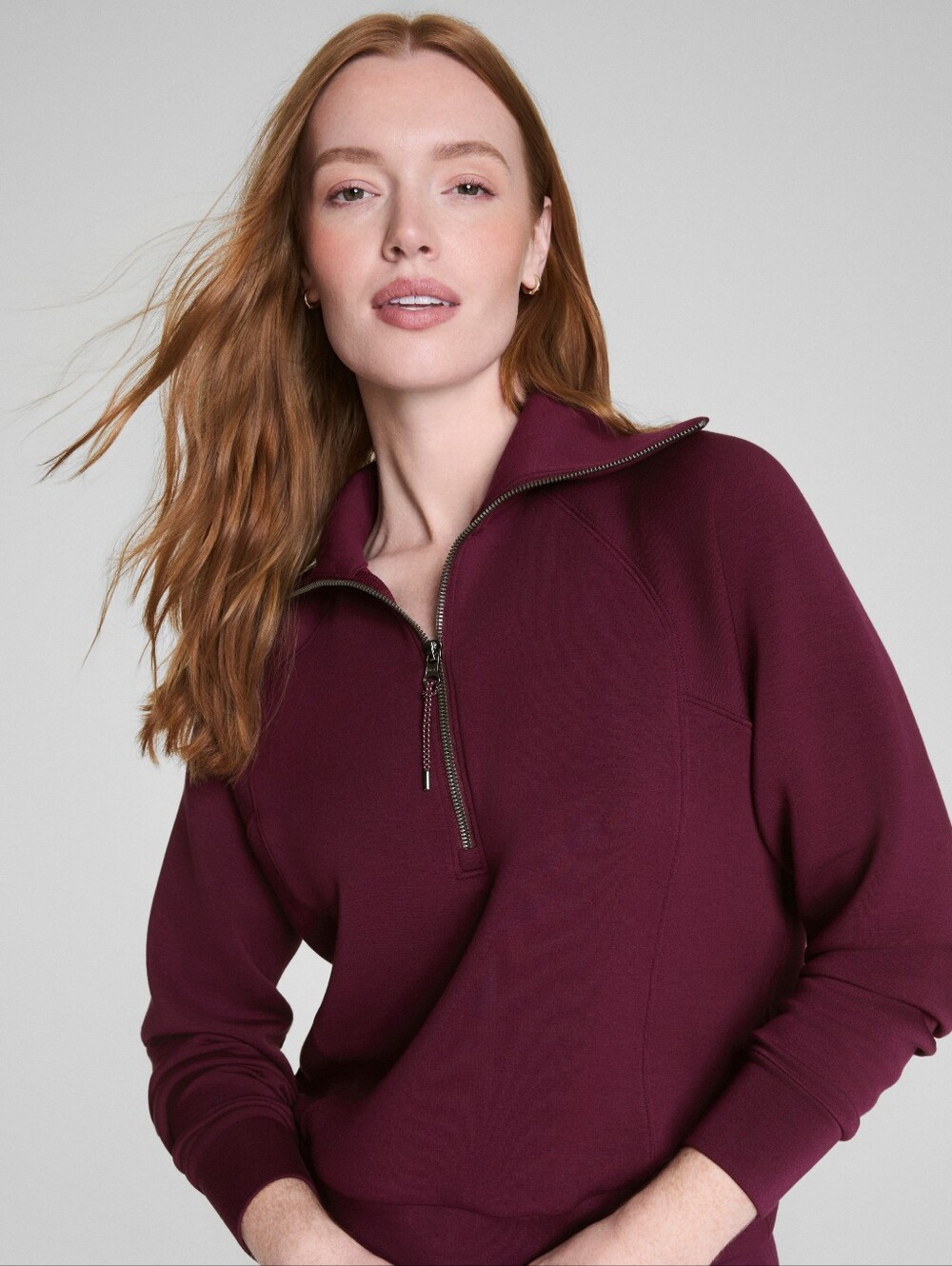 Spanx AirEssentials Half Zip Sweatshirt Plum Berry XS New